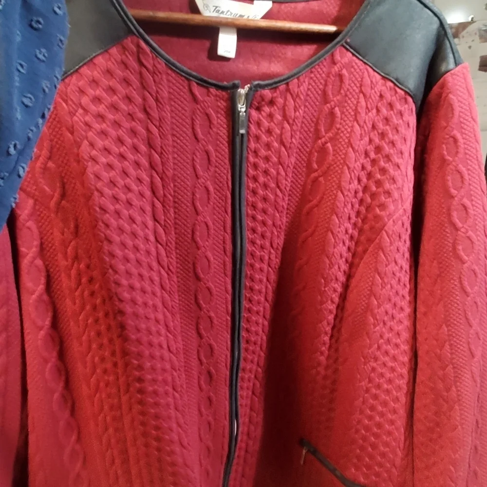 Tantrums 2X Wine Purple Zip Up Jacket. Faux Leather . Knit